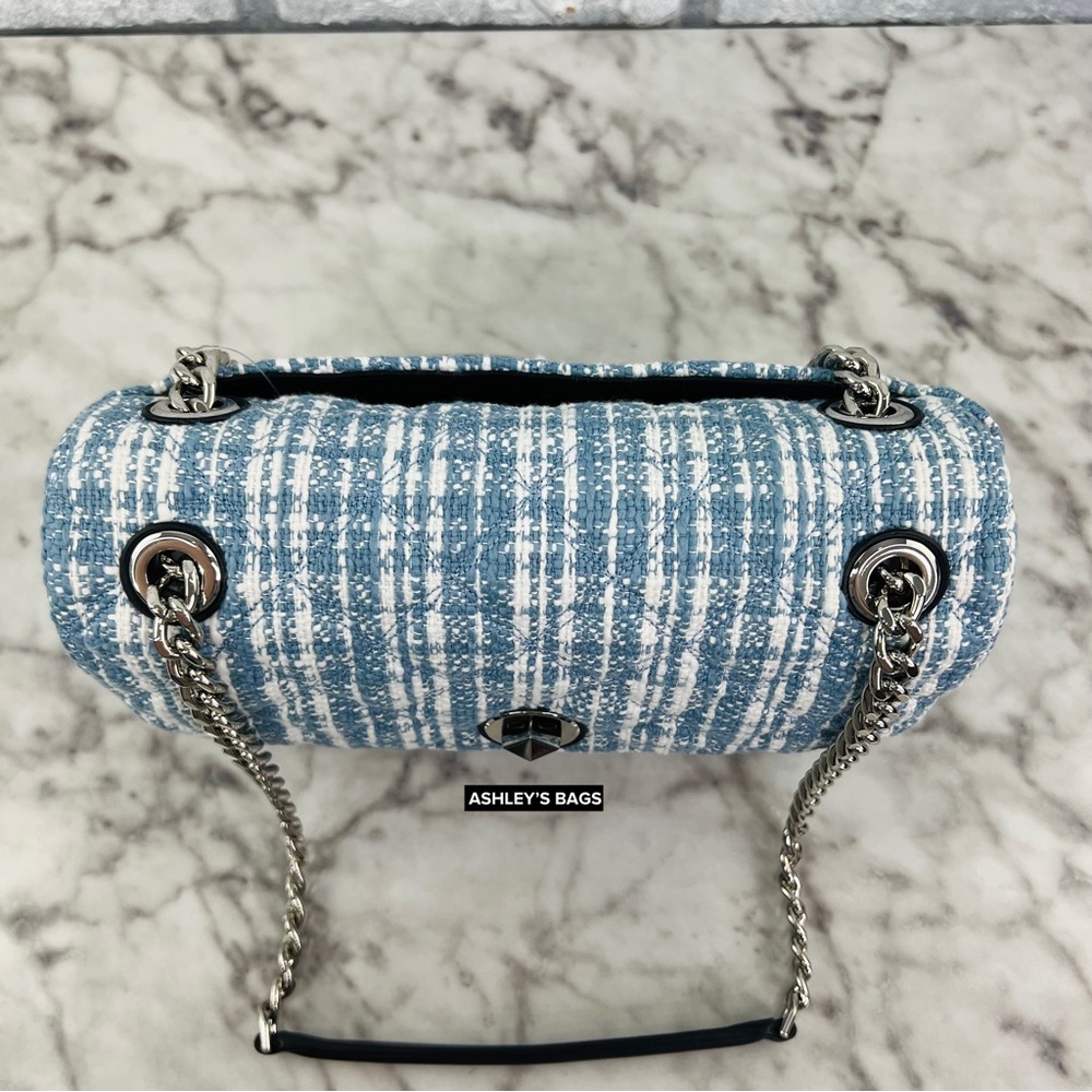 Kate Spade Natalia Denim Tweed Medium Flap Chain Shoulder Bag Crossbody - Picture 5 of 9